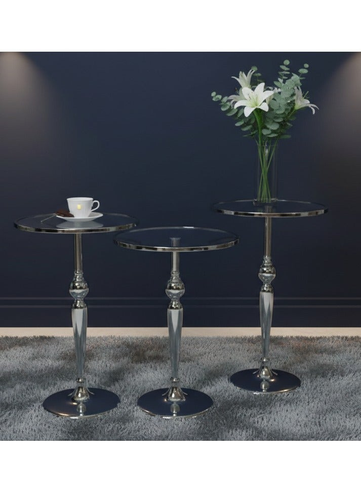 Concent Stepped side table set (3 pieces) with luxurious chrome design. - Image 2